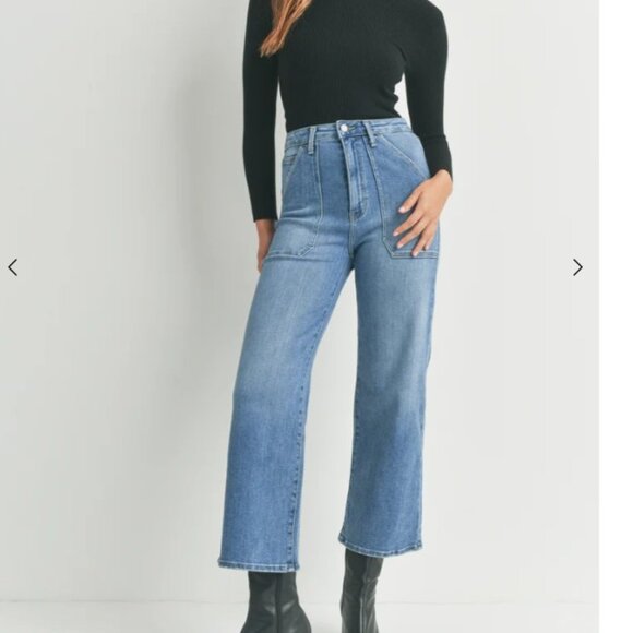 JUST Black Denim The Patch Pocket Wide Leg. Size 27 Medium Wash - Picture 1 of 9